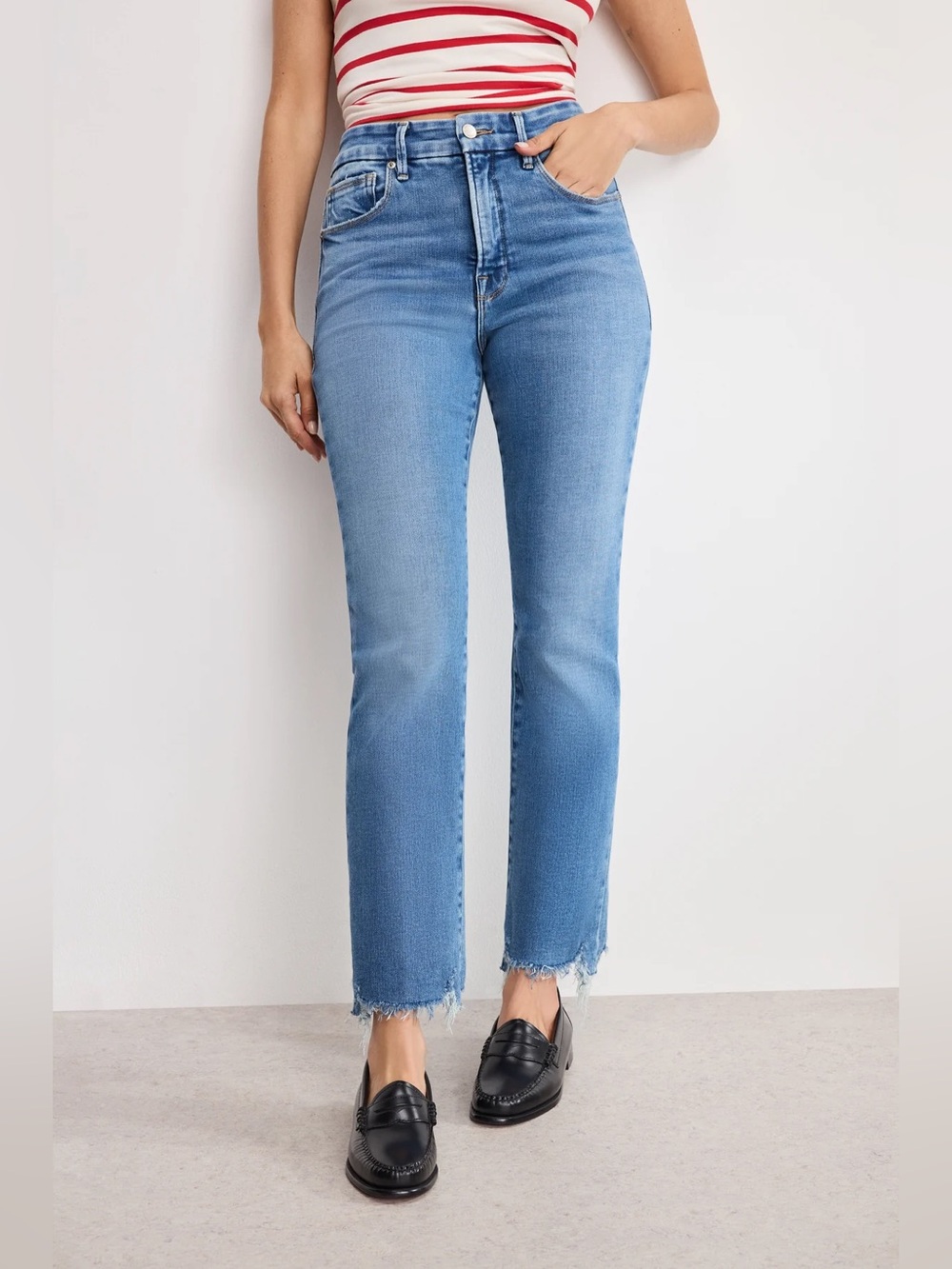 Good American Soft Tech Good Legs Straight Jeans size 12/31
